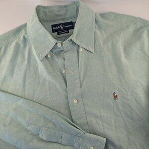 Ralph Lauren Shirt Mens XL Green Long Sleeve Button Up Flesh Pony 17 36/37